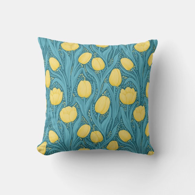 Coussin Tulipes en bleu et jaune (Recto)