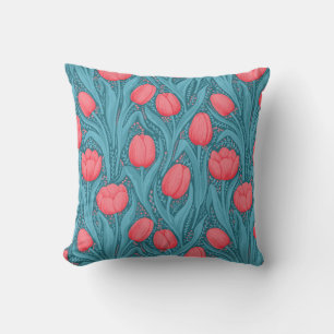 Coussin Tulipes en bleu et rouge