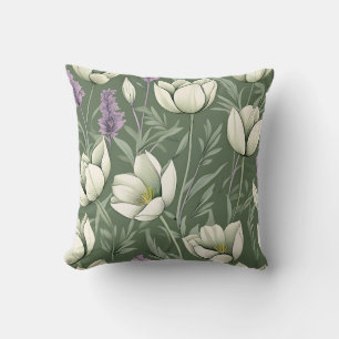 Coussin Tulipes Et Lavande Sur Vert