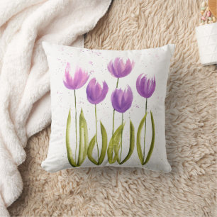 Coussin Tulipes fleurs aquarelle violet élégant girly
