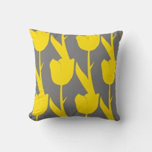 Coussin Tulipes Jaunes Fleurs Florales Or Motif Gris