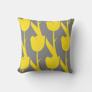 Coussin Tulipes Jaunes Fleurs Florales Or Motif Gris