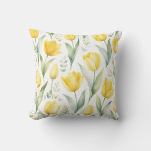 Coussin Tulipes jaunes Peinture florale aquarelle Botaniqu