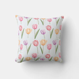 Coussin Tulipes Motif Fleur Aquarelle Coloré
