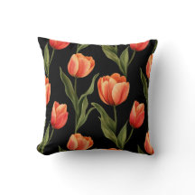 Tulipes orange audacieuses sur noir - Art floral f