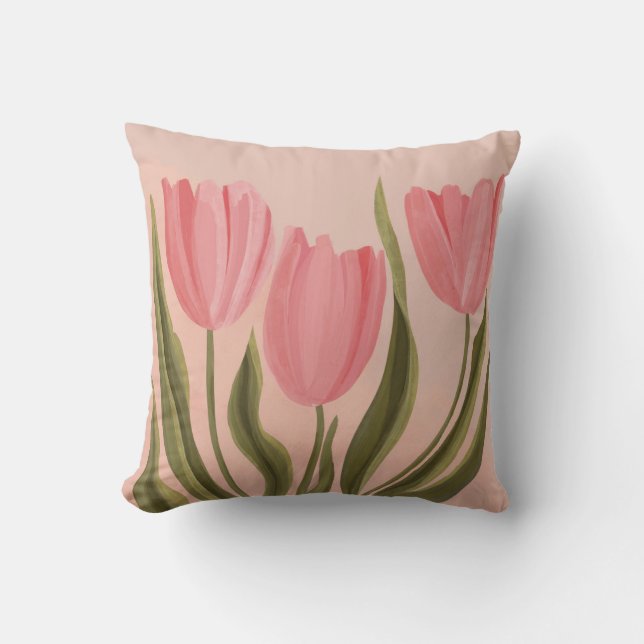 Coussin Tulipes Painteté Jolie Rose (Recto)