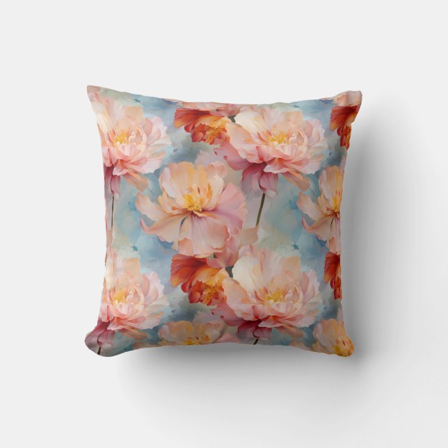 Coussin Tulipes roses Aquarelle Motif Floral (Recto)