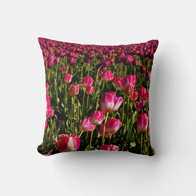 Coussin Tulipes roses, florales, jardins, fleurs, roses et (Recto)