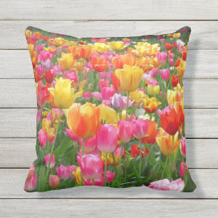 Coussin Tulipes roses jaunes de rouge orange