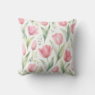 Coussin Tulipes roses Peinture florale aquarelle botanique