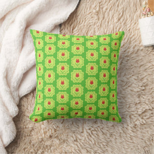 Coussin Tulipes rouges sur fond vert - Motif floral printa