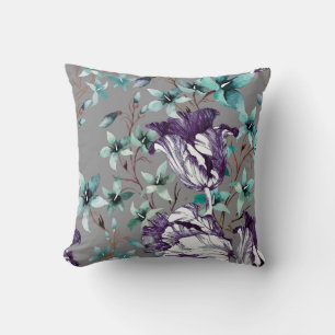 Coussin Tulipes violettes : Fleurs sauvages gris