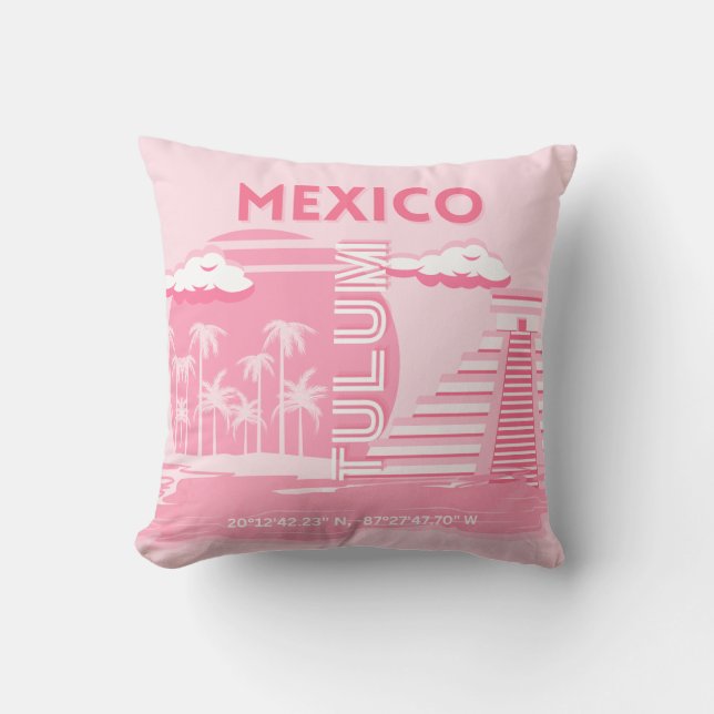 Coussin Tulum, Mexique, Art Voyage, Art Rose (Recto)