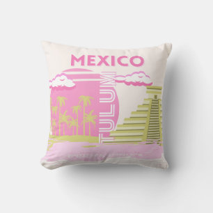 Coussin Tulum, Mexique, Art Voyage, Rose