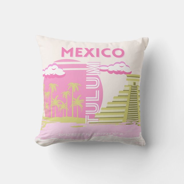 Coussin Tulum, Mexique, Art Voyage, Rose (Recto)