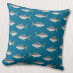 Coussin Tuna Motif de poisson<br><div class="desc">Amusant motif de thon avec un sourire enjoué,  parfait pour les amateurs de poissons,  de nourriture et de pêche. Art original de Nic Squirrell.</div>