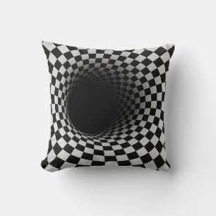Coussin Tunnel d'illusion optique en noir et blanc