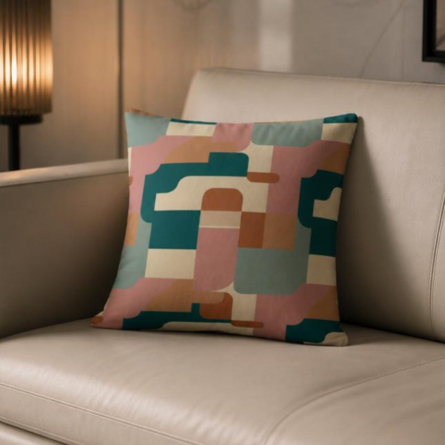 Coussin Turbine de milieu de siècle, rose, orange et crème (Créateur téléchargé)