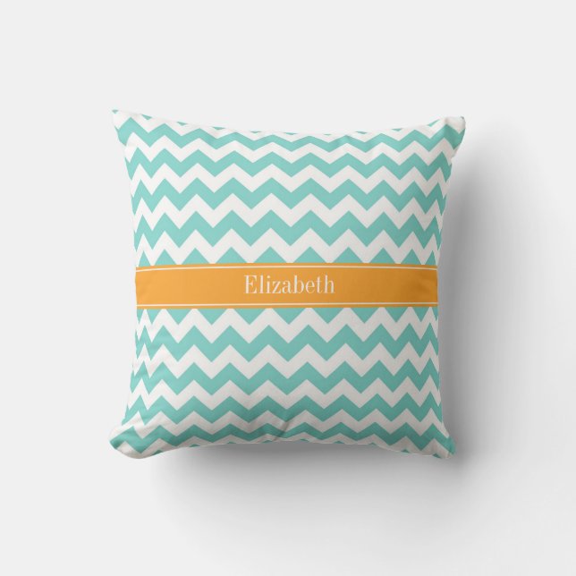 Coussin Turq / Aqua Blanc Chevron Cantaloupe Monogramme No (Recto)