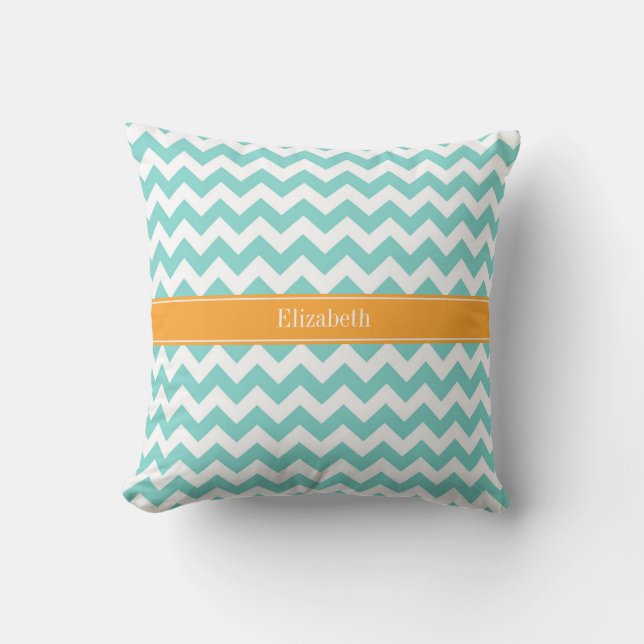 Coussin Turq / Aqua Blanc Chevron Cantaloupe Monogramme No (Recto)