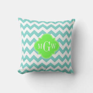 Coussin Turq / Aqua Wht Chevron Lime 3 Monogramme initial