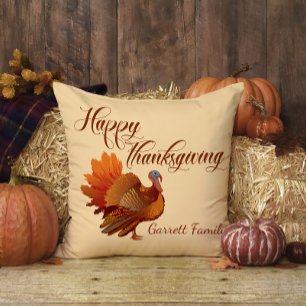 Coussin Turquie Fall Nom de famille Bon thanksgiving