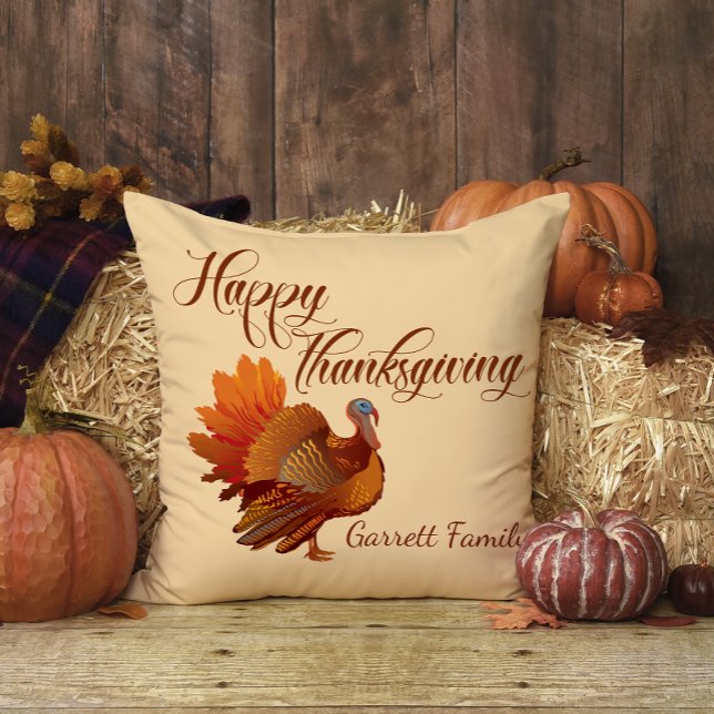 Coussin Turquie Fall Nom de famille Bon thanksgiving (Créateur téléchargé)