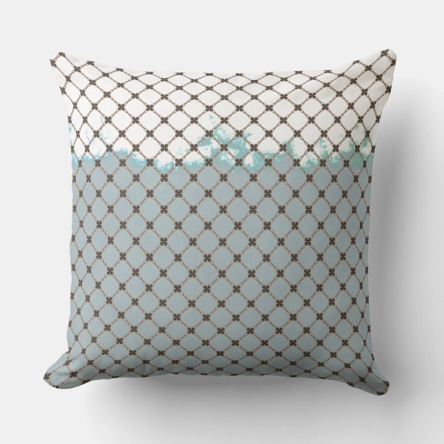 Coussin Turquoise Abstrait, blanc, Motif de bronze (Recto)