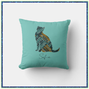Coussin Turquoise Abstraite et Gold Cat