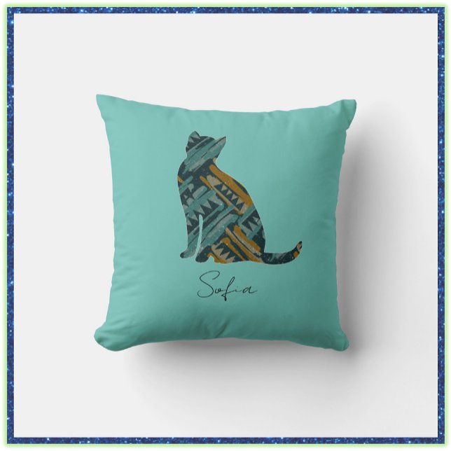 Coussin Turquoise Abstraite et Gold Cat (Créateur téléchargé)