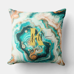 Coussin Turquoise Aqua Agate Golden Custom Monogramme mode