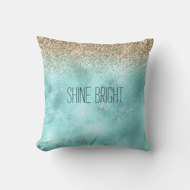 Coussin Turquoise Aqua Gold Glam Parties scintillant étinc (Recto)