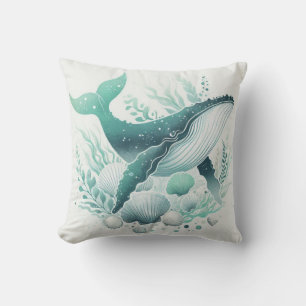 Coussin Turquoise Aqua Green Humpback baleine Vie marine n