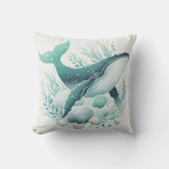 Coussin Turquoise Aqua Green Humpback baleine Vie marine n (Recto)