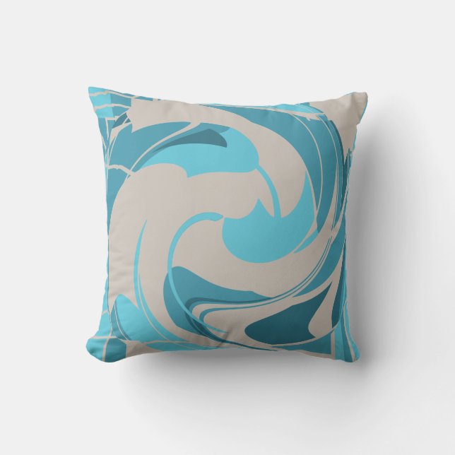 Coussin Turquoise Aqua Gris MéditerranéenFleur Abstraite (Recto)