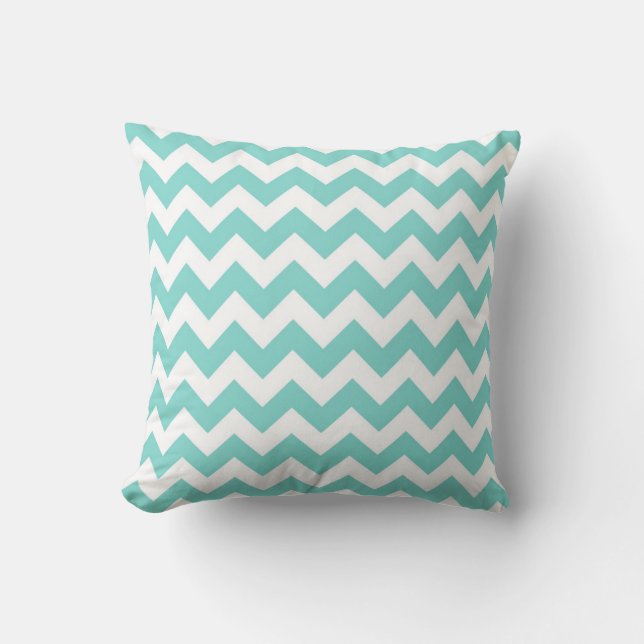 Coussin Turquoise Aqua White Chevron Zig Zag (Recto)