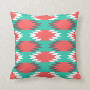 Coussin Turquoise aztèque de Natif américain et motif rose
