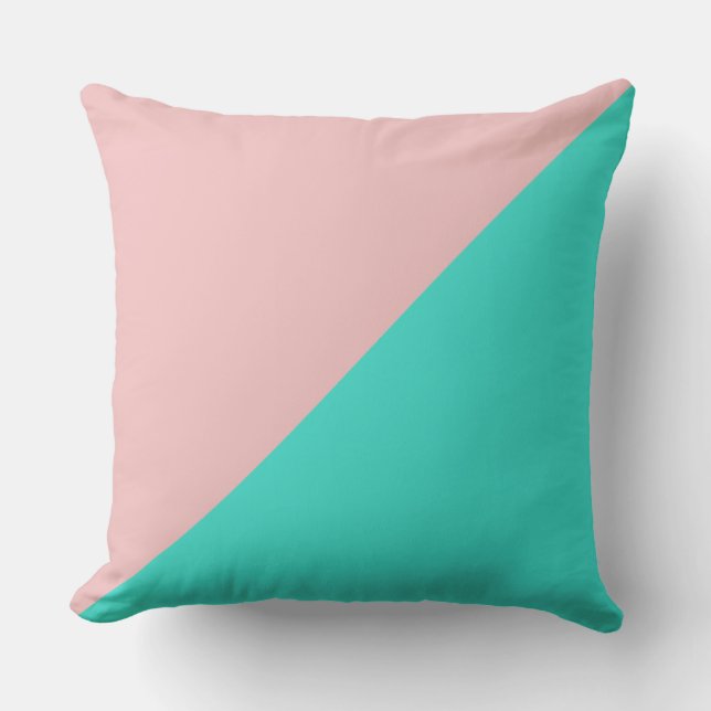Coussin Turquoise & Bébé rose couleur solide (Recto)