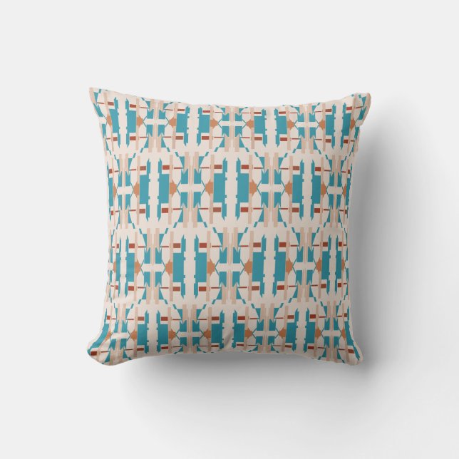 Coussin Turquoise Beige Orange Style Sud-Ouest Petits Carr (Recto)