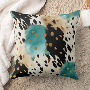 Coussin Turquoise Black Cream Gold Western Cowhide