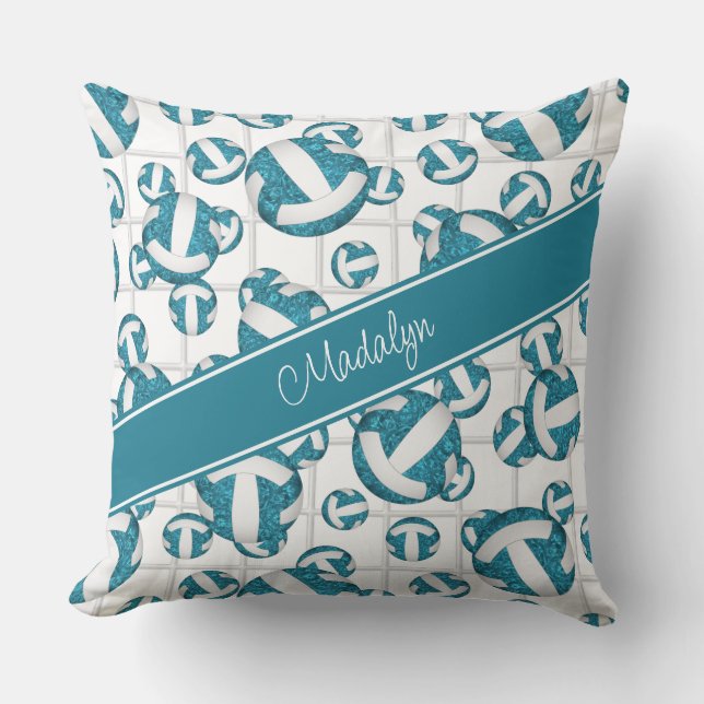 Coussin Turquoise blanc ceinture volleyballs motif net acc (Recto)