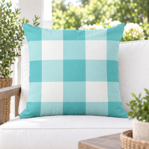 Coussin Turquoise Blanc Gingham à Carreaux Gras et Blancs