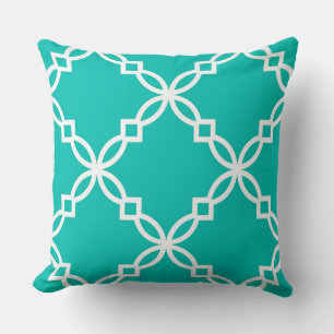 Coussin Turquoise Blanc Grand Motif de Quatrefoil Fancy