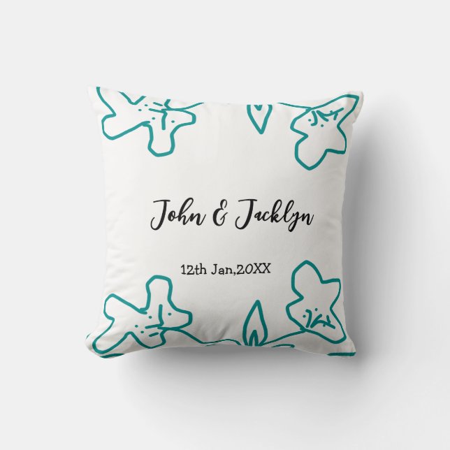 Coussin Turquoise bleu couple marié date flstylish  (Recto)