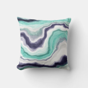 Coussin Turquoise, Bleu et Marbre blanc