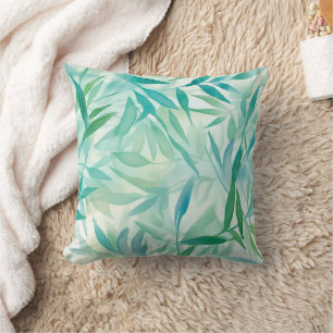 Coussin Turquoise bleu et vert Feuilles contemporains