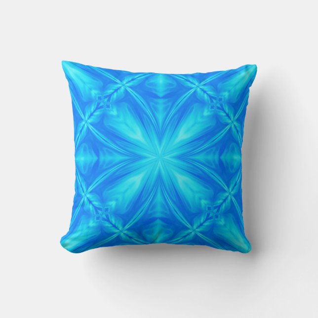 Coussin Turquoise Bleu Néon Psychédélique Nuageux Abstrait (Recto)
