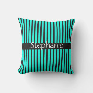 Coussin Turquoise Bleu Noir Blanc Personnalisé Nom Grandes