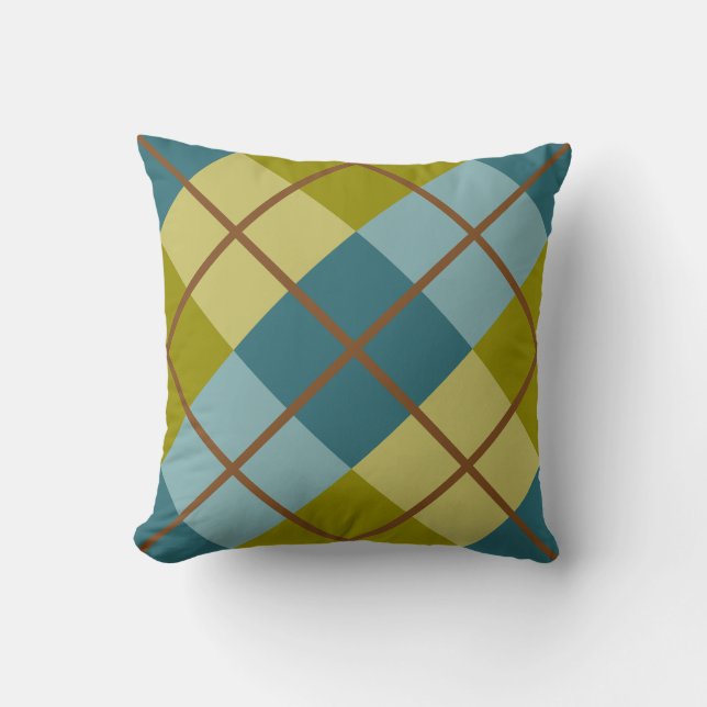 Coussin Turquoise bleu Olive Jaune Motif (Recto)