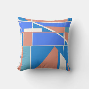 Coussin Turquoise bleu orange sur blanc blanc blanc Abstra